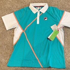 Fila Turquoise and White Polo with Orange Stripes